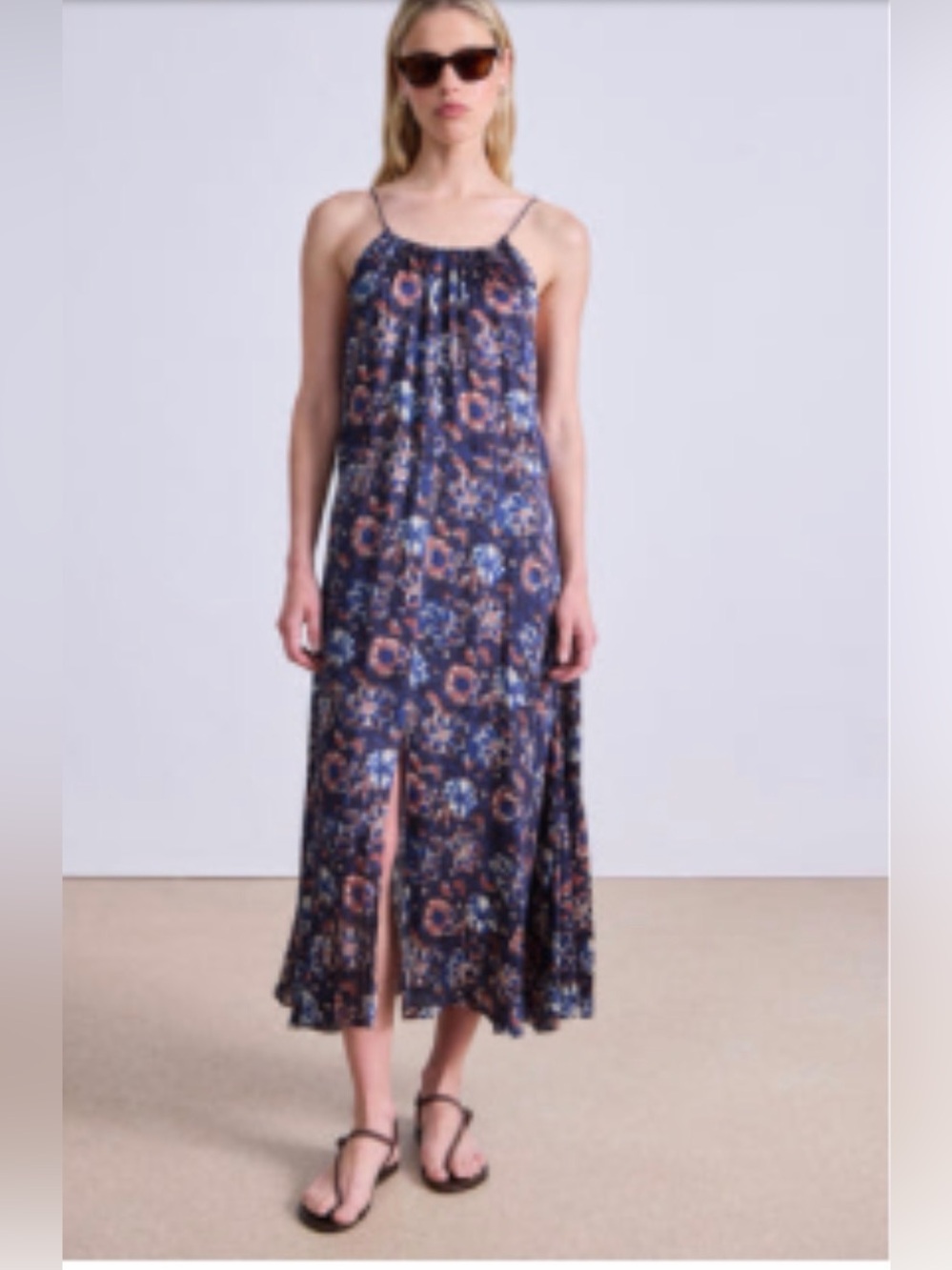 Apiece Apart Taormina Dress Batik floral Slip Maxi Dress in Black and Rust S